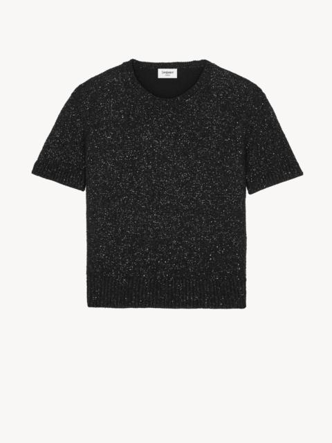 SAINT LAURENT SEQUIN T-SHIRT IN METALLIC KNIT