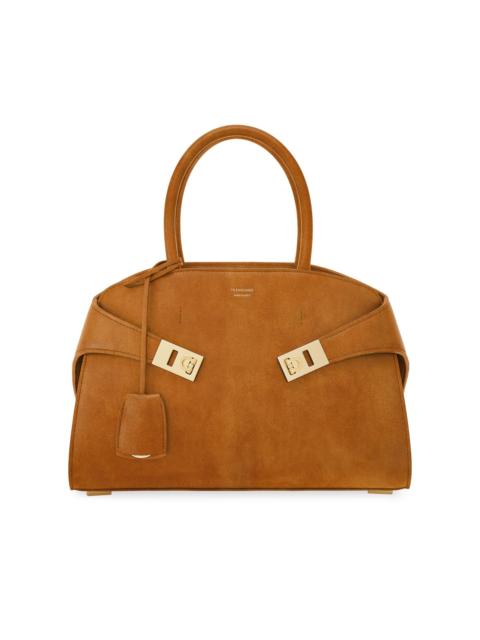 FERRAGAMO Women's Hug Suede Gancini Buckle Bag - Naturale