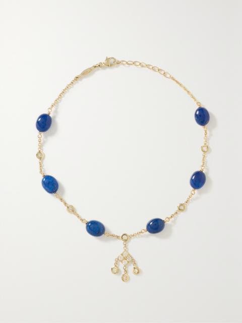 JACQUIE AICHE Shaker 14-karat Gold, Diamond And Lapis Lazuli Anklet