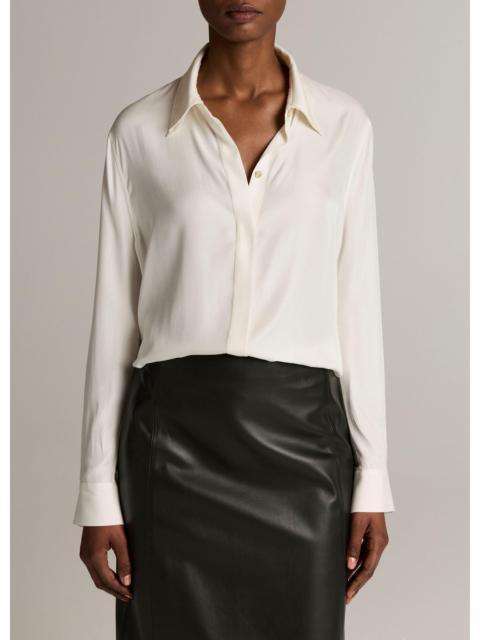 Vince Double-Detail Silk-Blend Button-Front Shirt