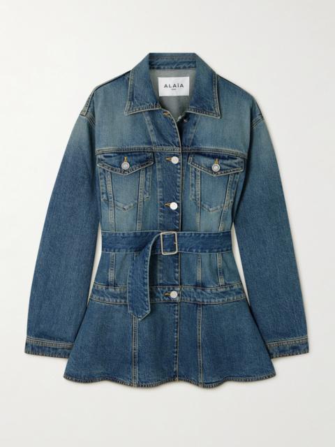 Alaïa Belted Denim Peplum Jacket