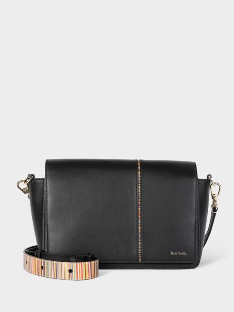 Women's Black Leather 'Signature Stripe' Crossbody Bag