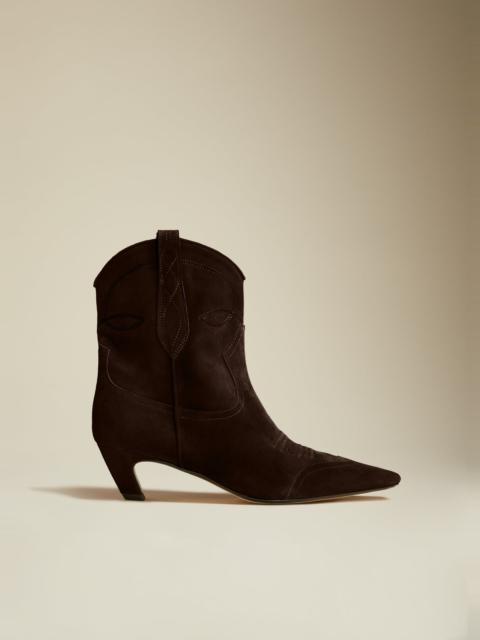 KHAITE The Dallas Ankle Boot in Coffee Suede