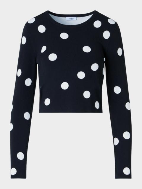 AKRIS Polka Dot Long-Sleeve Crop Sweater
