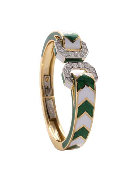 DAVID WEBB Green Chevron Double Buckle Ring