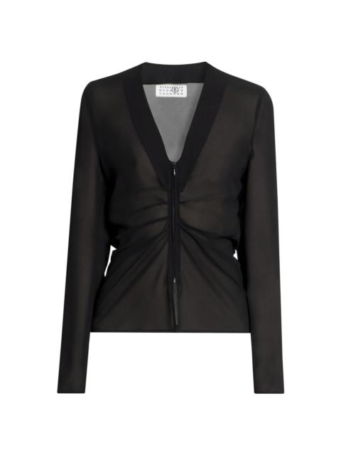 MM6 Maison Margiela Women's Chiffon Gathered Zip-Front Top - Black