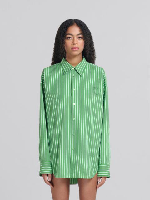 Marni GREEN STRIPED ORGANIC POPLIN SHIRT WITH MARNI MENDING