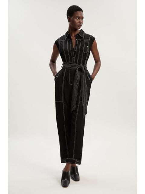 KAREN MILLEN Tall Premium Linen Twill Topstitch Woven Jumpsuit