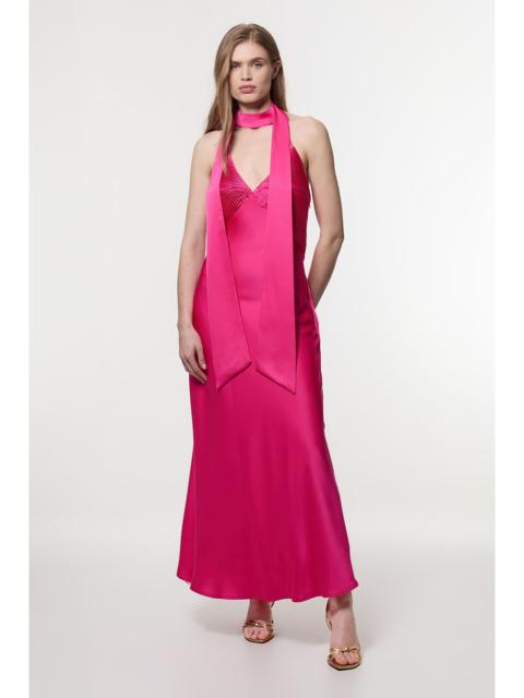 KAREN MILLEN Tall Halter Pleated Woven Maxi Dress