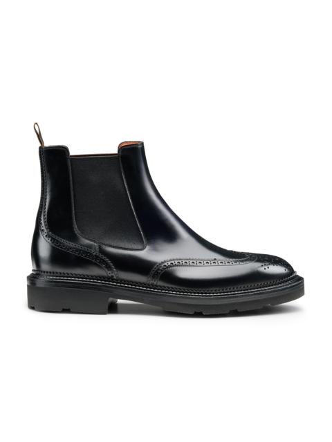 Santoni Men's black leather brogue Chelsea boot