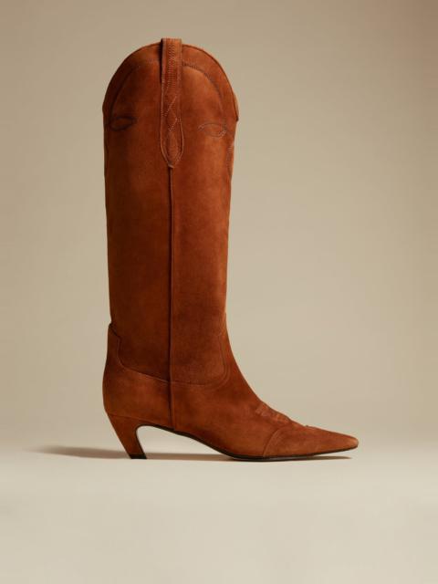 The Dallas Knee High Boot in Caramel Suede