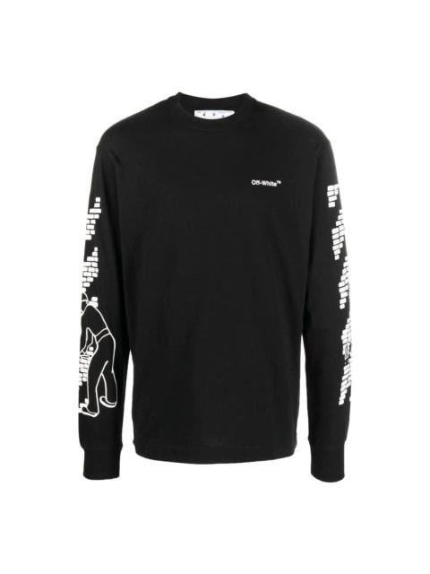 Off-White Men's Off-White FW22 Logo Printing Round Neck Long Sleeves Black T-Shirt OMAB064F22JER0051001