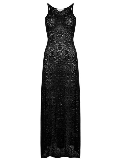GABRIELA HEARST Meridian Lace Knit Maxi Dress in Black Merino Wool with Lining