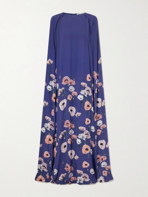 BERNADETTE Minnie Cape-effect Sequin-embellished Embroidered Crepe Gown