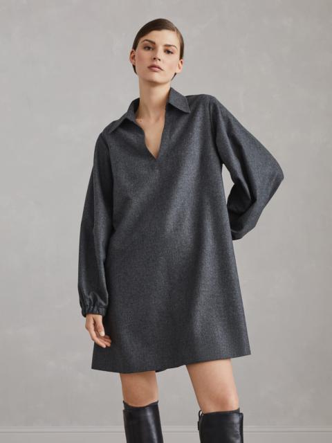 Virgin wool and cashmere flannel shirt dress with monili