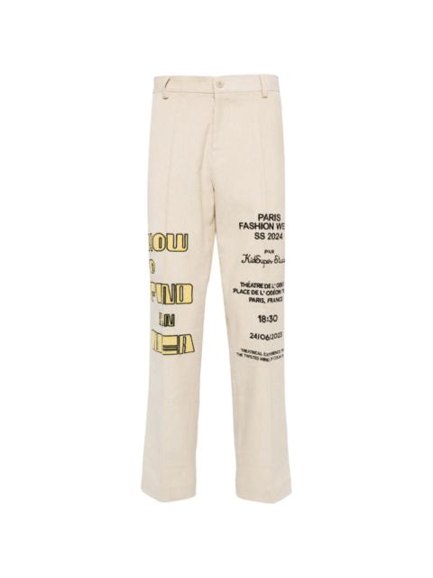 embroidered-motif corduroy trousers