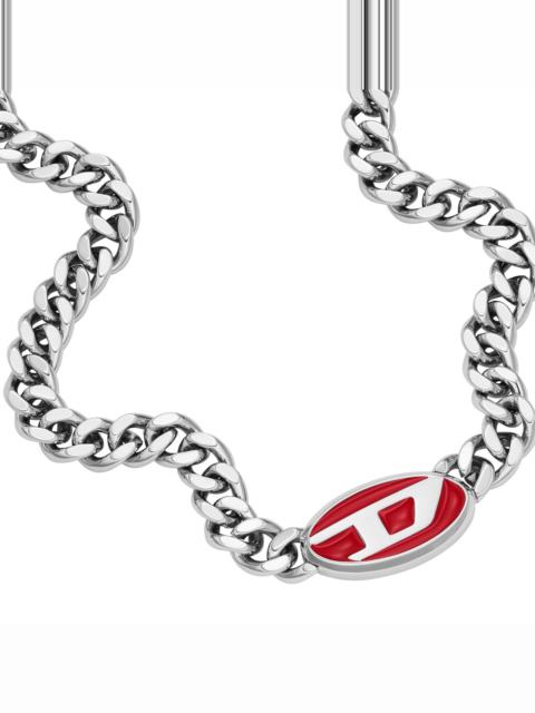 DIESEL RED LACQUER AND STAINLESS STEEL CHAIN NECKLACE