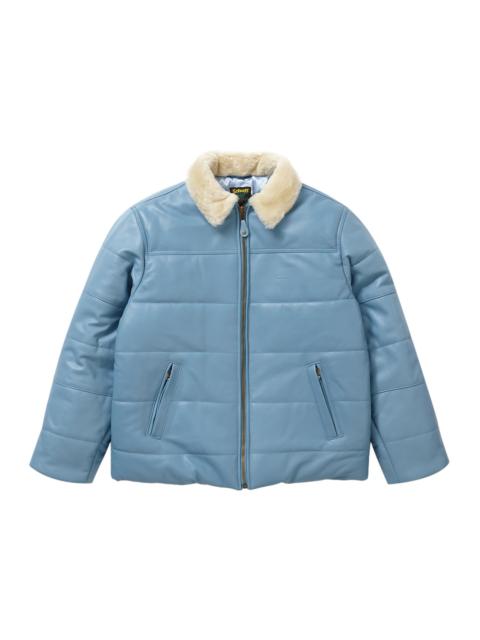Supreme Schott Shearling Collar Leather Puffy Jacket Light Blue