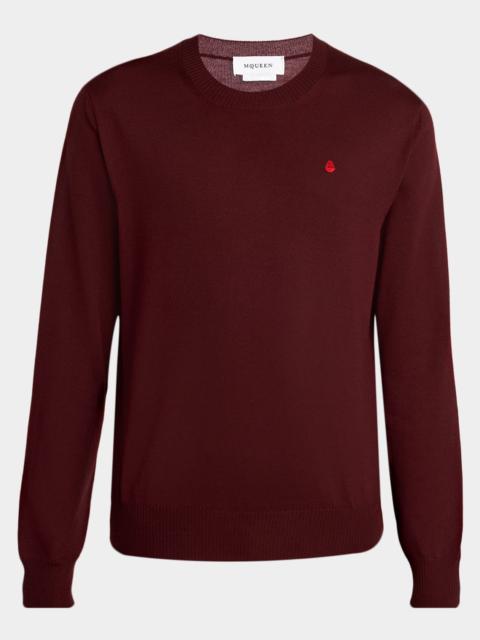 Alexander McQueen Men's Wool Knit Chest-Skull Crewneck Sweater