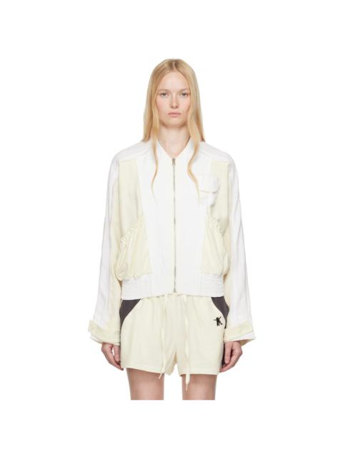 OPEN YY White & Off-White Linen Paneled Bomber Jacket