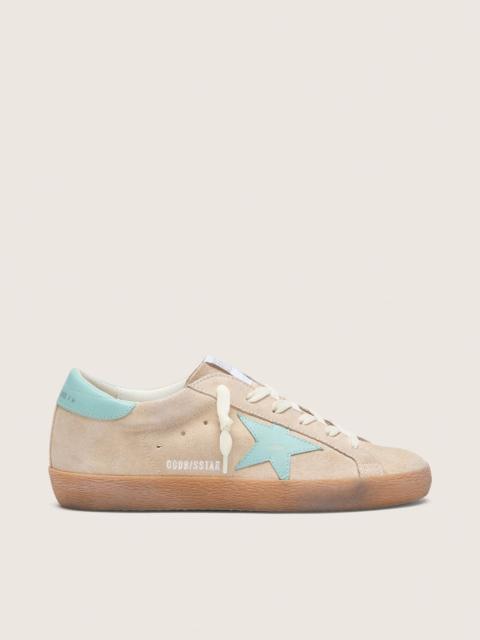 Golden Goose Women’s Super-Star in beige suede with aqua-green star