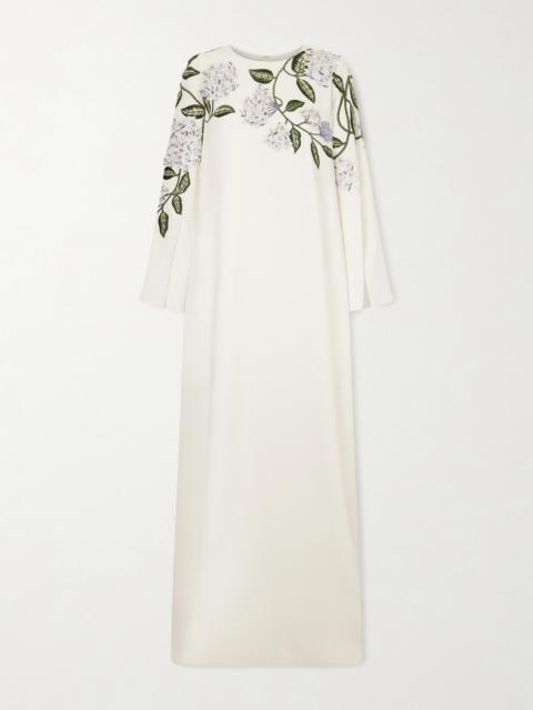 Oscar de la Renta Appliquéd Embroidered Silk-blend Crepe Gown