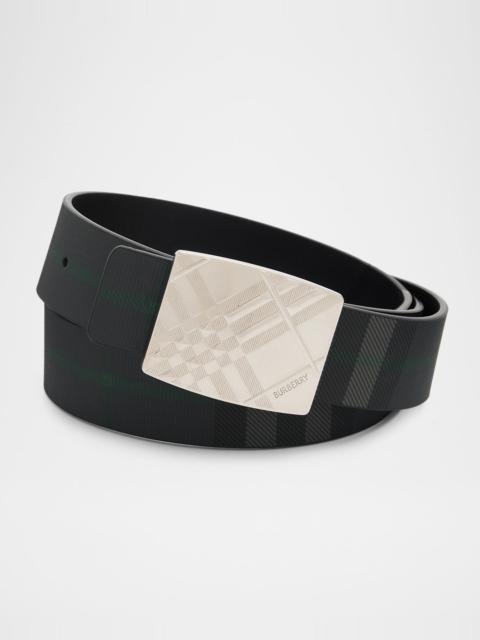Burberry Men's Check-Engraved Buckle Reversible Leather Belt