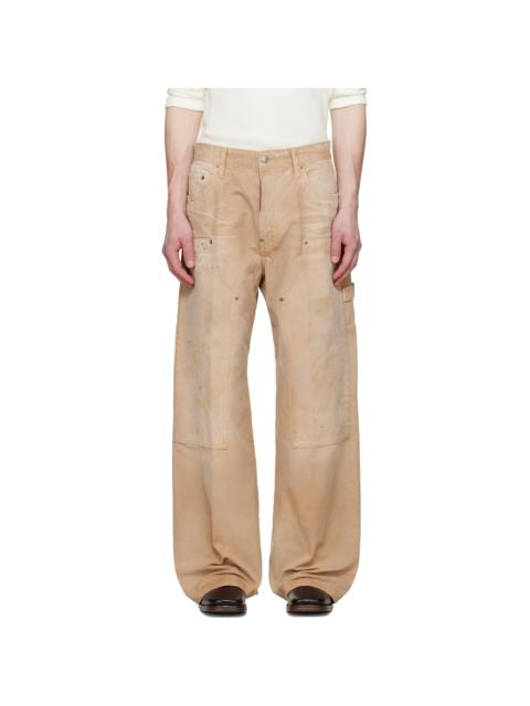 DSQUARED2 Beige Garment Dyed Baggy Carpenter Trousers