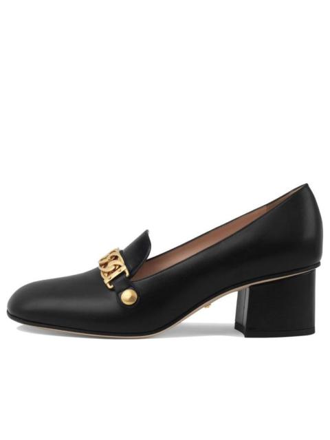 GUCCI (WMNS) Gucci Sylvie Chain-embellished Leather Mid-Heel Pumps 'Black' 537539-CQXS0-1183