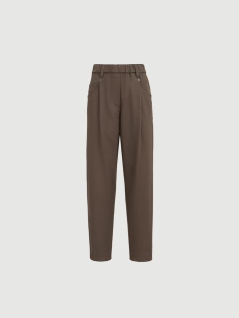 Brunello Cucinelli Stretch cotton cover baggy pull-on trousers with shiny bartack