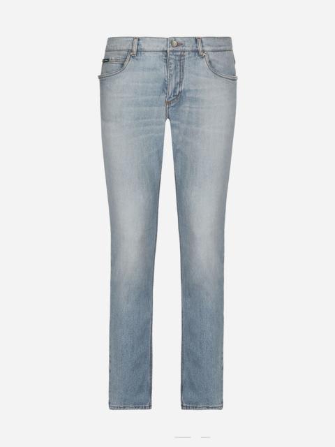 Dolce & Gabbana Regular fit washed stretch denim jeans with abrasions
