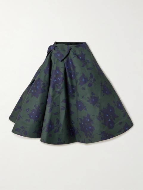 SHUSHU/TONG Asymmetric Bow-embellished Floral-print Cotton Midi Skirt