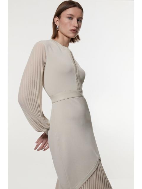 KAREN MILLEN Woven Sleeved Pleated Dress With Pu