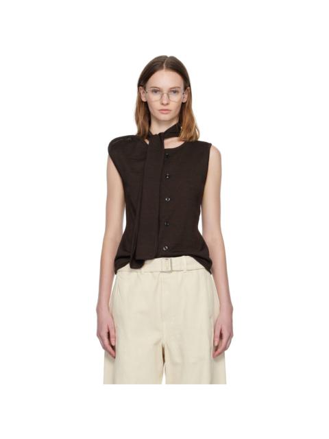 Lemaire Brown Asymmetrical Sleeveless Cardigan