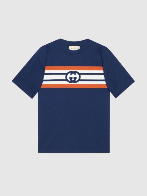 GUCCI MONSTER Tシャツ ネイビー クリーム Printed cotton jersey T-shirt in navy | GUCCI® US