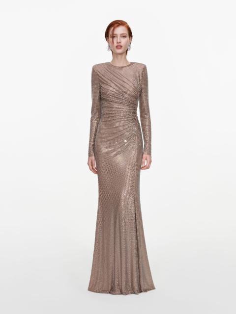 self-portrait Tan Rhinestone Gathered Maxi Dress
