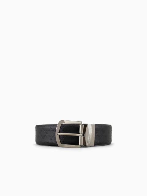 EMPORIO ARMANI Reversible leather belt with all-over monogram