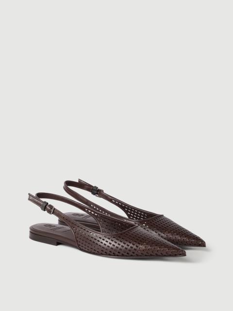 Brunello Cucinelli Calfskin net slingback flats with monili