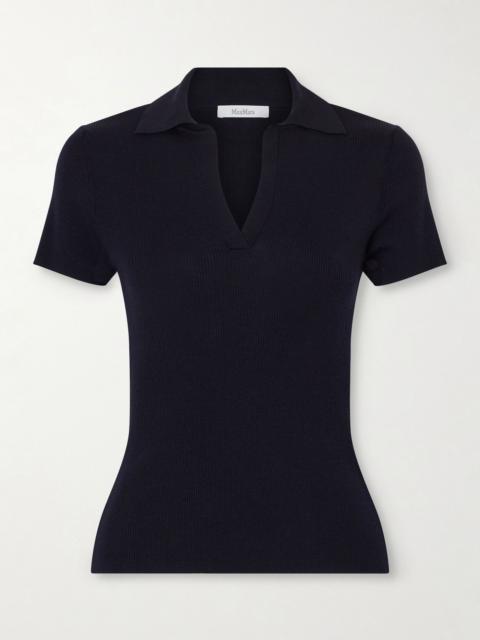 Max Mara Ribbed wool polo shirt Navy