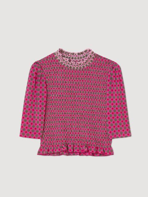 Sandro PATTERNED SMOCKED T-SHIRT