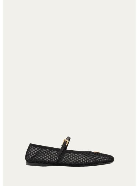 Prada Triangle Logo Mesh Mary Jane Ballerina Flats