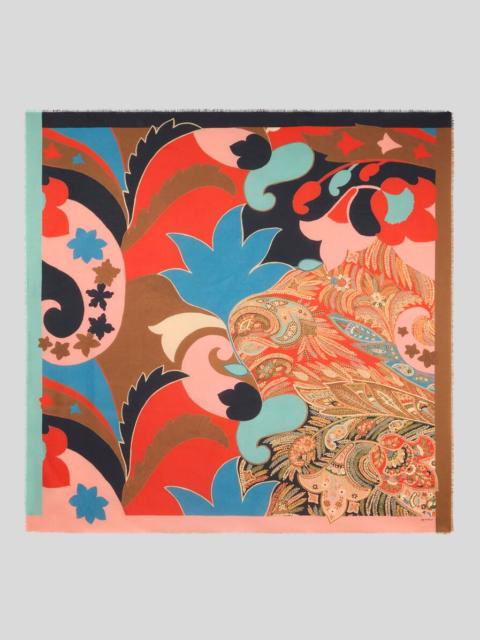 Etro COTTON-BLEND JACQUARD SHAWL WITH FLORAL PAISLEY MOTIF