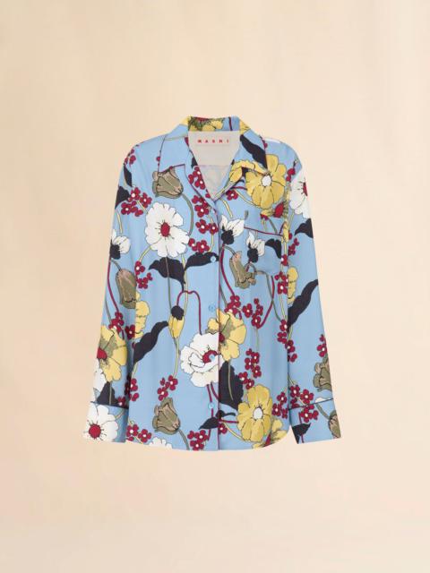 Marni BLUE ENVERS SATIN PAJAMA SHIRT WITH MELODIA PRINT