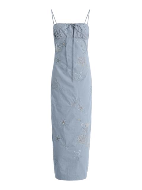 BERNADETTE Riri Embroidered Cotton Midi Dress blue