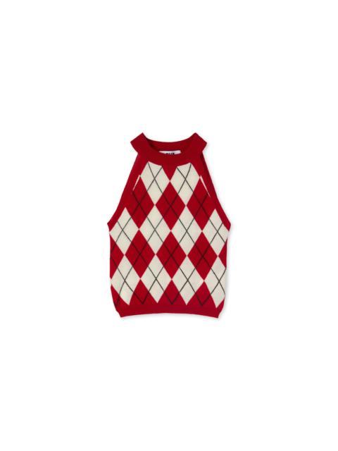 Virgin wool top with "Argyle" motif