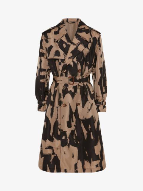 Alexander McQueen Mcqueen Graffiti Trench Coat in Black/beige