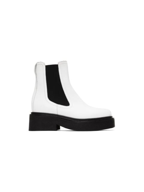 White & Black Leather Chelsea Boots