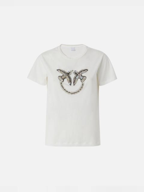 PINKO T-SHIRT WITH LOVE BIRDS EMBROIDERY
