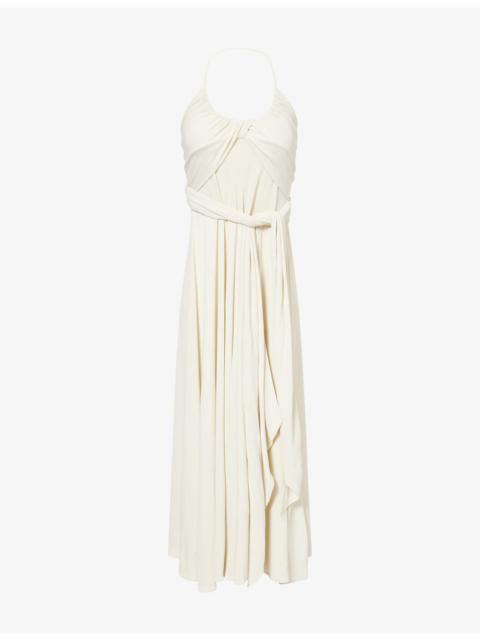 Alaïa Crossed Halter-Neck Stretch-Jersey Maxi Dress