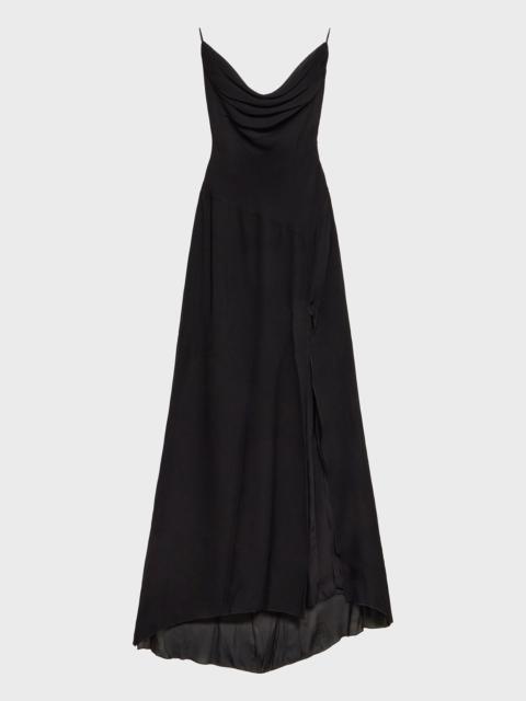 LONG GEORGETTE DRESS WITH HOODED NECKLINE